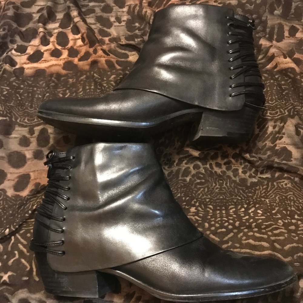 Black Sam Edelman Leather Booties, Size 8 Lace Up